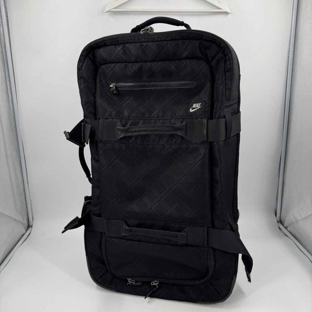 Nike Rolling Suitcase Luggage Large Black Red Geometric Diamond Pattern